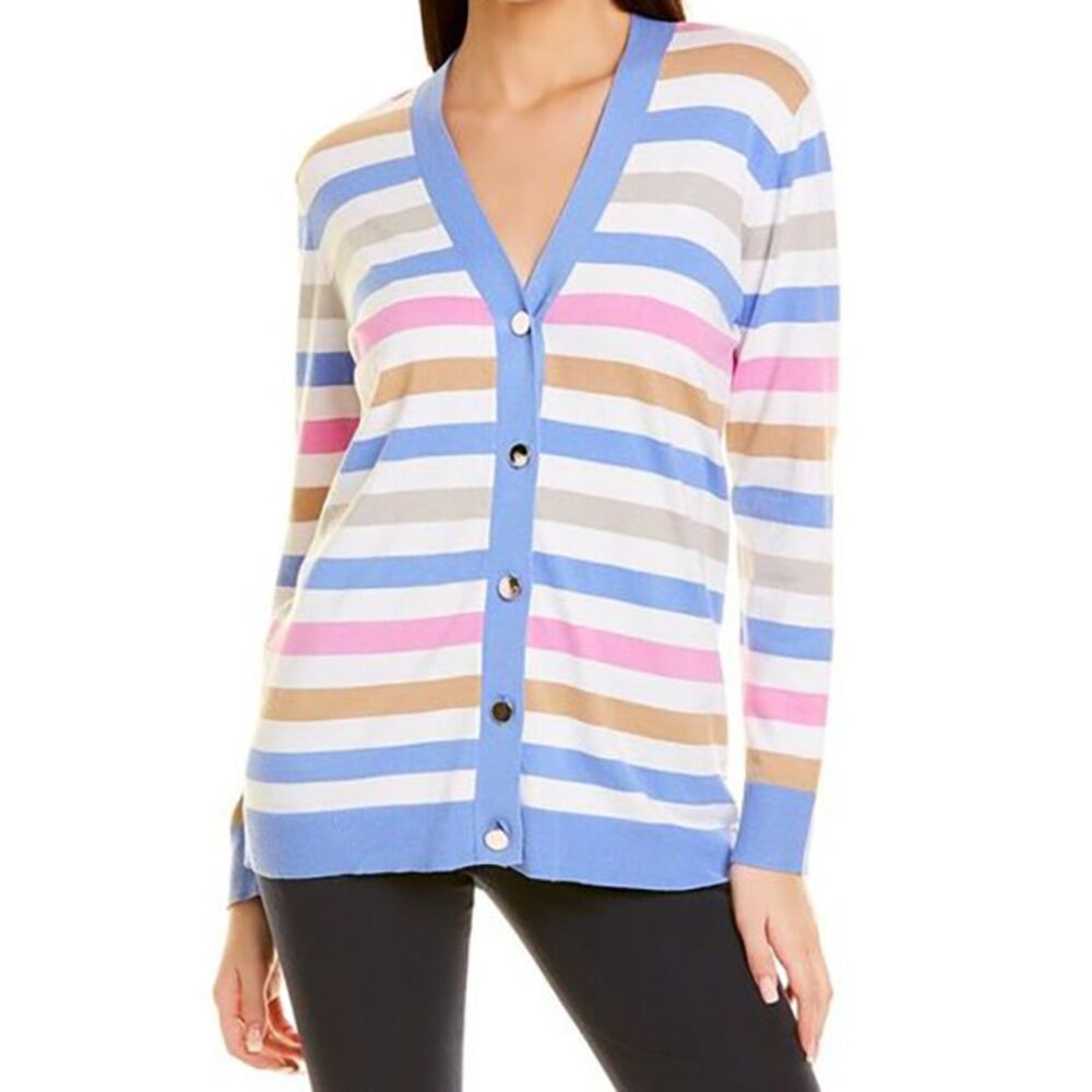 Jones New York Cotton Blend Cardigan Size XS Amparo Blue Combo Stripes